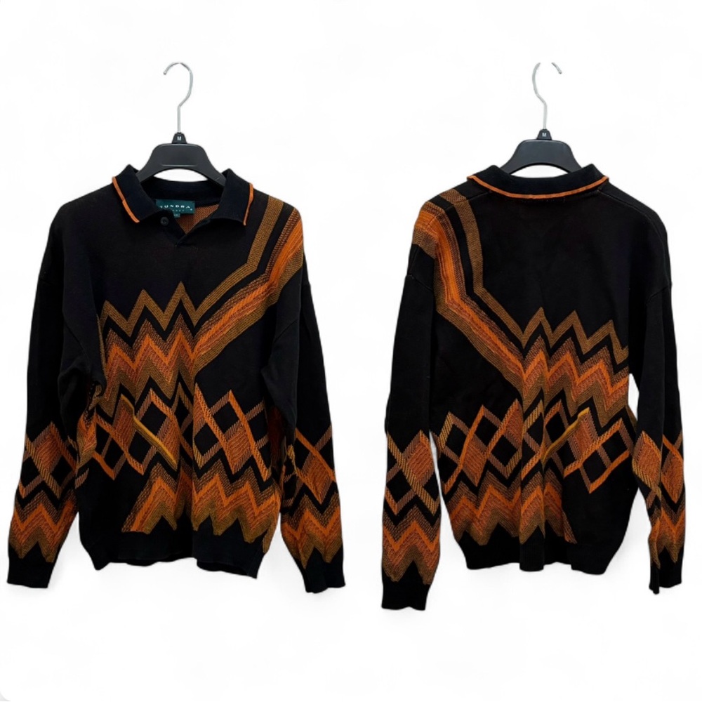 Vintage Mercerized Cotton Cosby 3D Knit Geometric Sweater Large Retro Streetwear